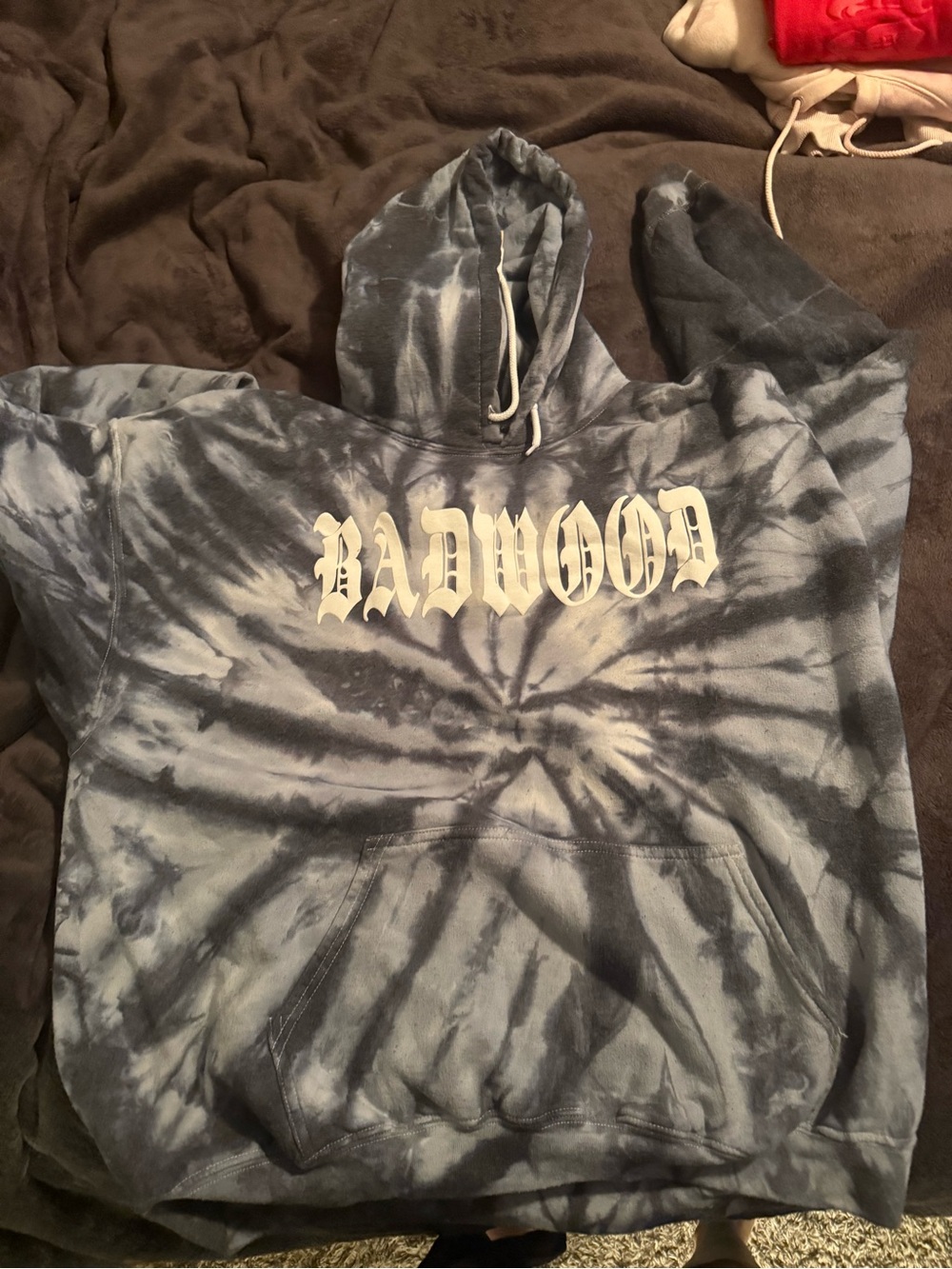 BADWOOD Tie-Dye Blue Youth Hoodie with Front Pocket